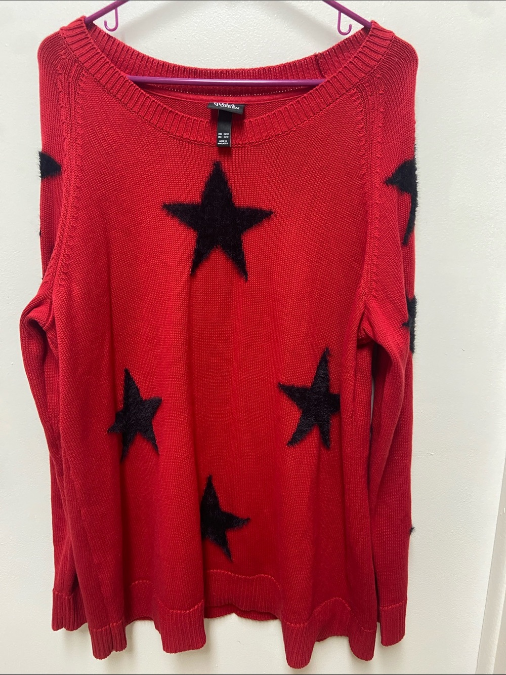 Ulla Popken Women’s Red Black Star Print Sweater Plus Size 2X